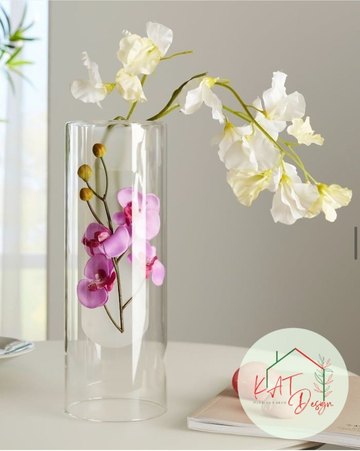 Arreglo decorativo de orquídeas rosas y blancas ARTIFICIAL
