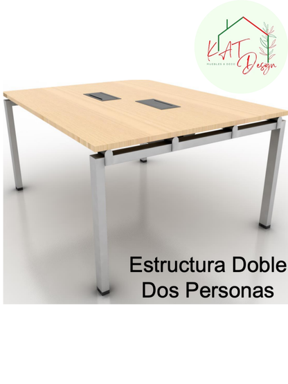 2 Puestos De Trabajo Linea Simple Tipo Bench + Tapa Electrica 20 x 10